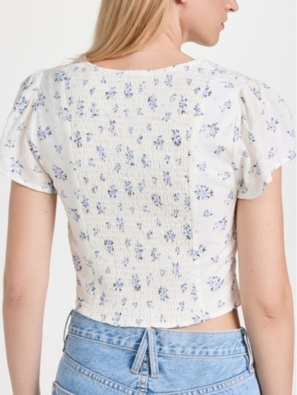 NWT En Saison Floral Cutout Crop Top Smocked Back Puff Sleeve Size S - Picture 4 of 13
